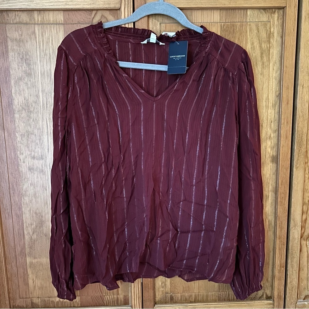 Lucky Brand Burgundy V-Neck Blouse